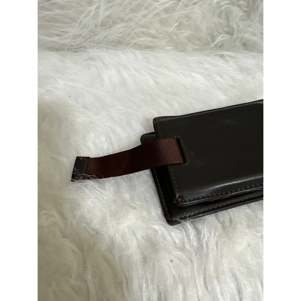 Mens Dark Brown Leather Slim Bifold Wallet with Money Clip and Pull Tab